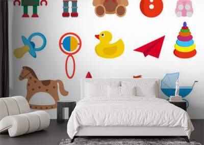 set of children`s toys on white background Wall mural